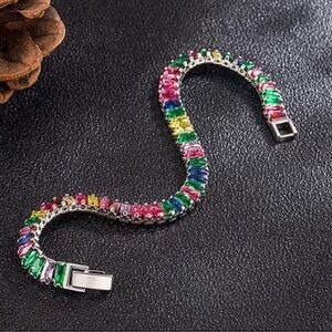 Multicolor Sterling Silver and Crystal Tennis Bracelet